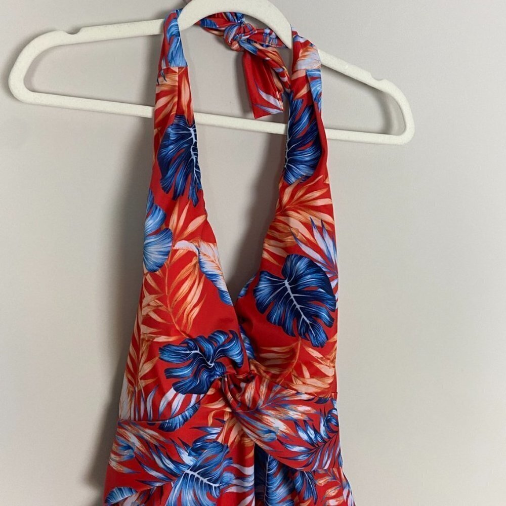 Evri‎ Twist Front Halter One Piece Swimsuit Floral Womens 1X Red Hawaiian - Picture 4 of 10